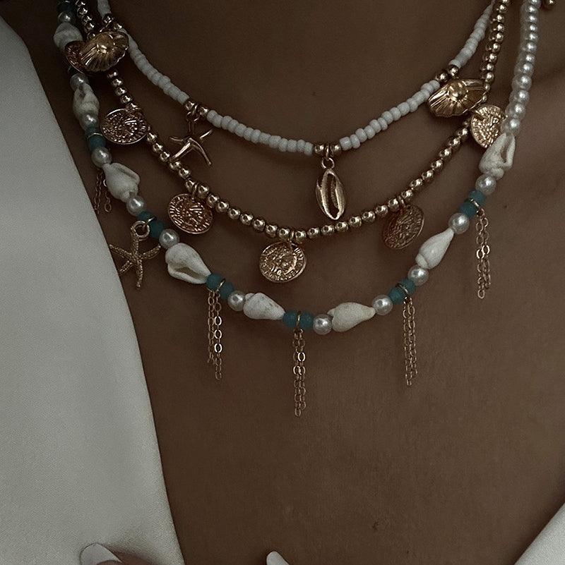 Holiday Style Conch and Starfish Stacking Necklace | Consonak