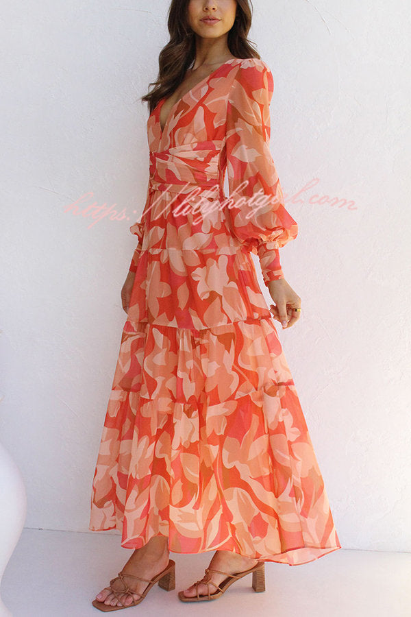 Olena Abstract Floral Balloon Sleeves Maxi Dress-consonak