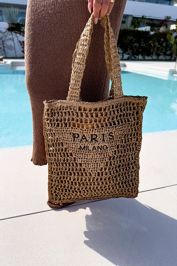 Letter Hollow Woven Beach Bag-consonak