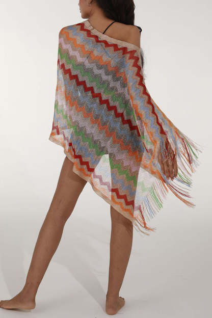 Fashionable Colorful Knitted Sunscreen Beach Shawl-consonak