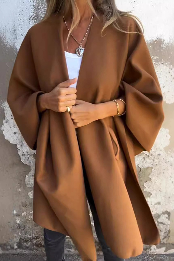 Solid Color Loose V-neck Shawl Cape Jacket-consonak