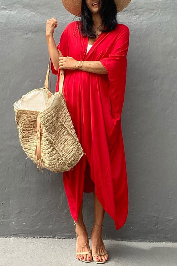 Summertime In Venice Solid Color Kimono Beach Cover-up-consonak