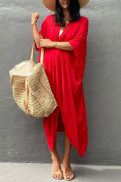 Summertime In Venice Solid Color Kimono Beach Cover-up-consonak