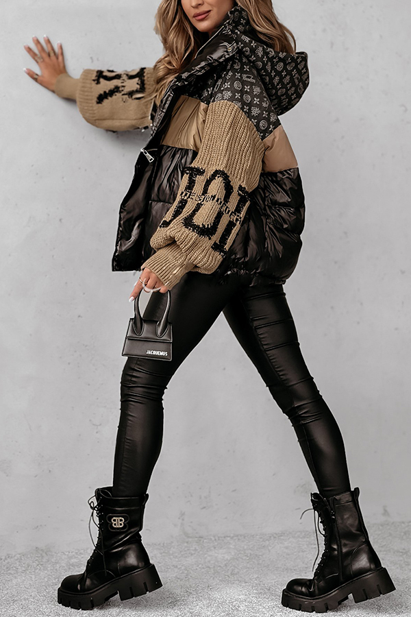 Stylish Denim Knit Long-sleeved Patchwork Hooded Pocket Thickened Jacket-consonak