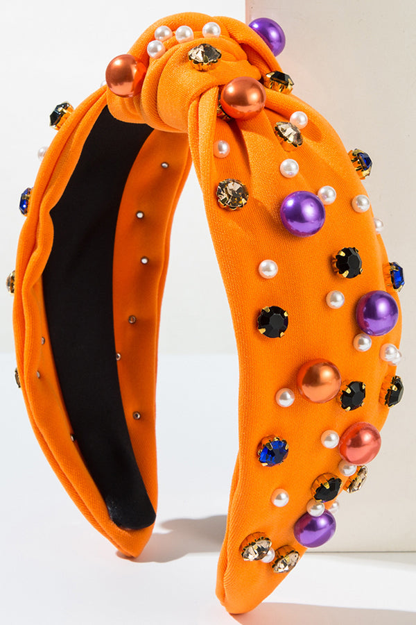 Halloween Fabric Knotted Rhinestone Headband-consonak