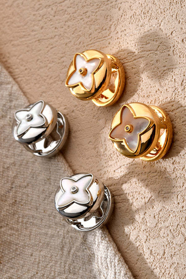 Fashionable Shell Light Luxury Metal Button Earrings-consonak