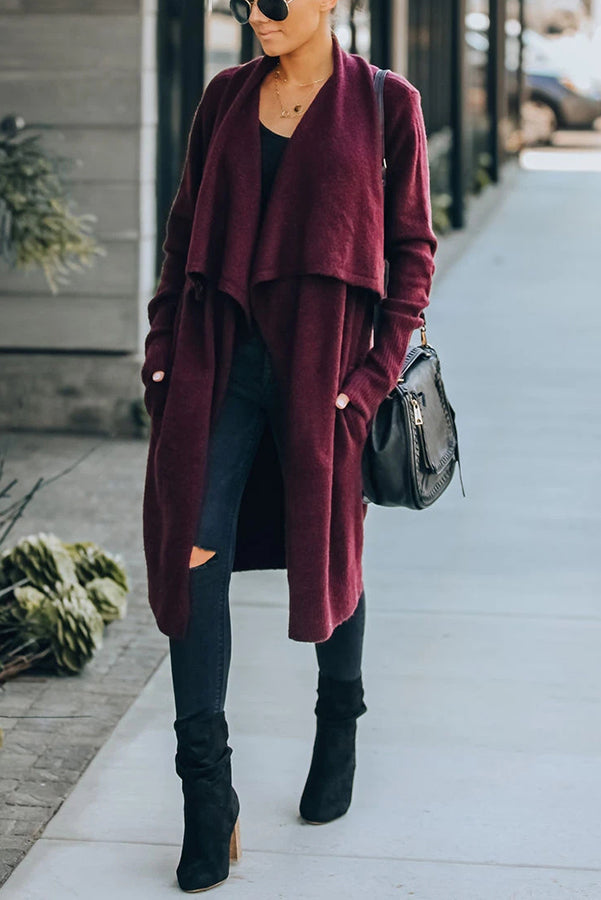Fireside Pocketed Oversized Drape Neckline Knit Cardigan-consonak
