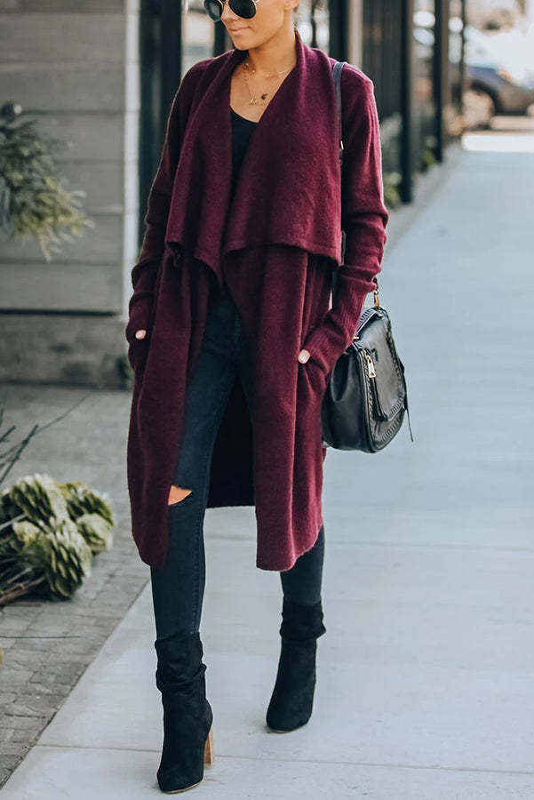 Fireside Pocketed Oversized Drape Neckline Knit Cardigan-consonak
