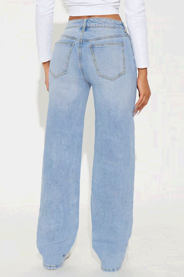 Stylish Ripped Casual Pocket Loose Wide-leg Jeans