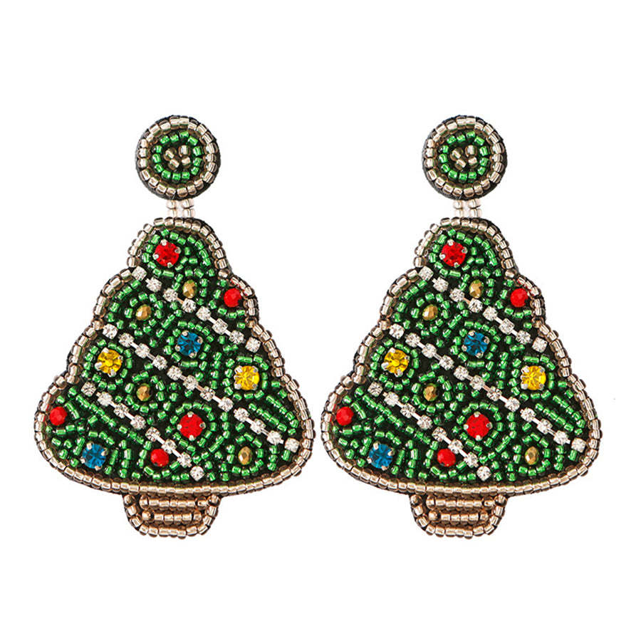Handmade Christmas Tree Shape Beaded Earrings-consonak