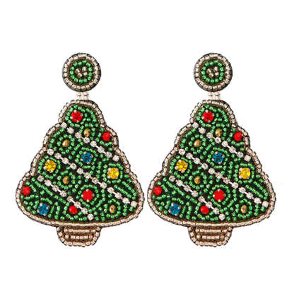 Handmade Christmas Tree Shape Beaded Earrings-consonak