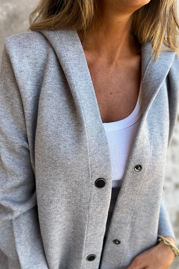 Solid Color Casual Long Sleeve Single Breasted Hooded Jacket-consonak