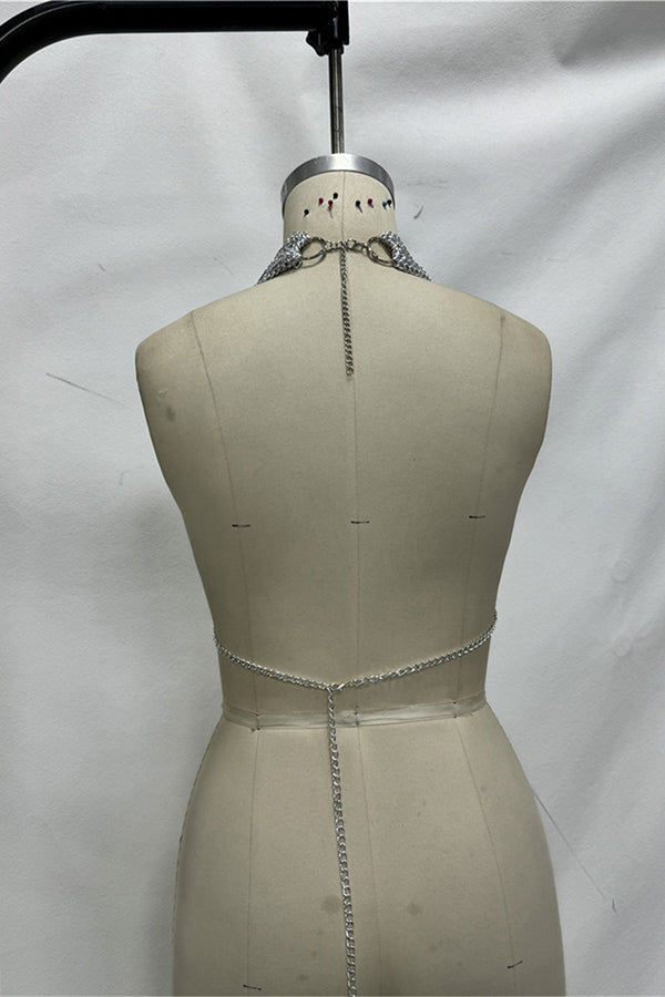 Silver Chainmail Tassel Halter Top Body Chain-Consonak