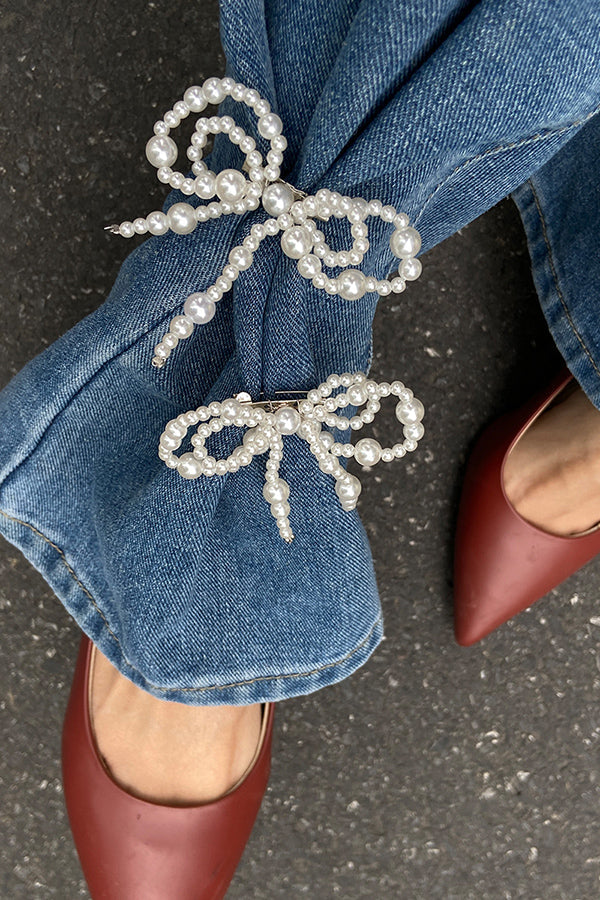 Fashion Bow Pearl Imitation Paper Clip Anklet-consonak