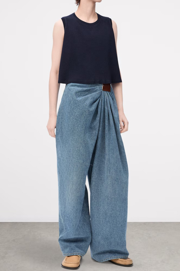 Stylish Pleated Casual Pocket Wide-leg Jeans-consonak