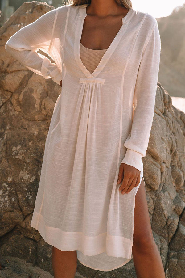 A Perfect Travel Linen Blend Pocketed Cover-up Dress-consonak
