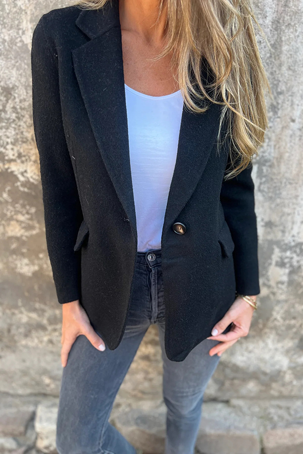 Daytime Perfection Faux Wool Lapel Button Relaxed Blazer-consonak