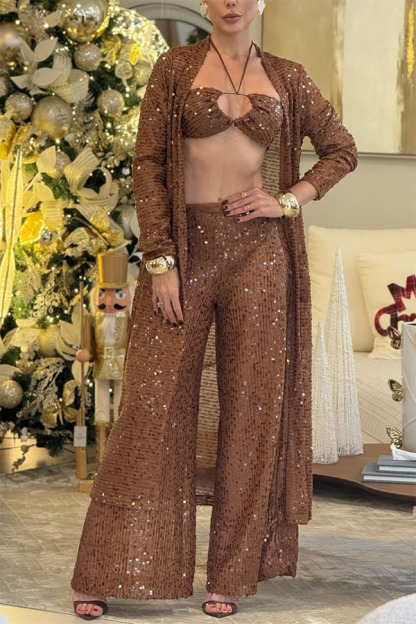 Seaside Whisper Sequin Open Front Long Sleeve Loose Cover-up