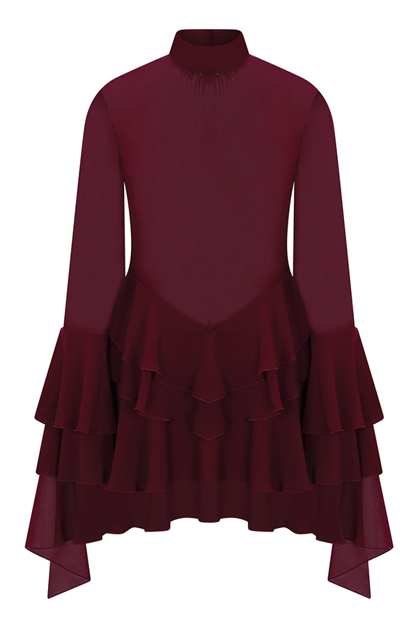 Fashionable Chiffon Long-sleeved Ruffled Slim-fit Mini Dress-consonak