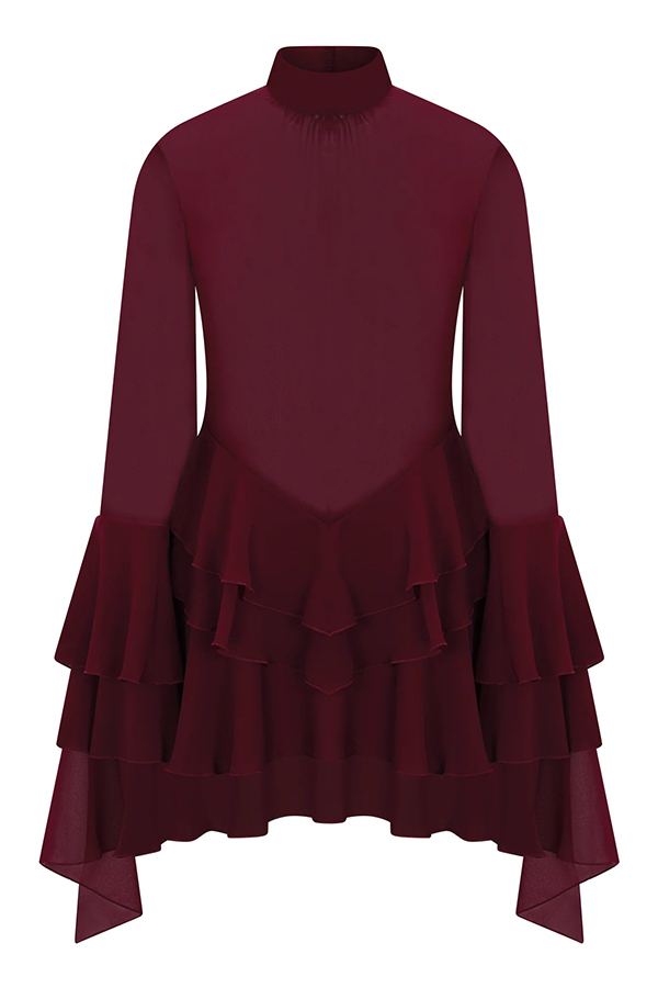 Fashionable Chiffon Long-sleeved Ruffled Slim-fit Mini Dress-consonak