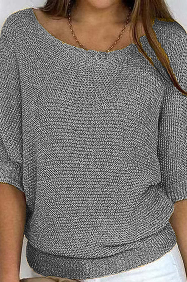 Crew Neck Knitted Half Sleeve Sweater-consonak