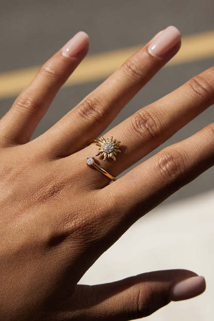 Fashionable Zircon Sun-shaped Stainless Steel Ring-consonak