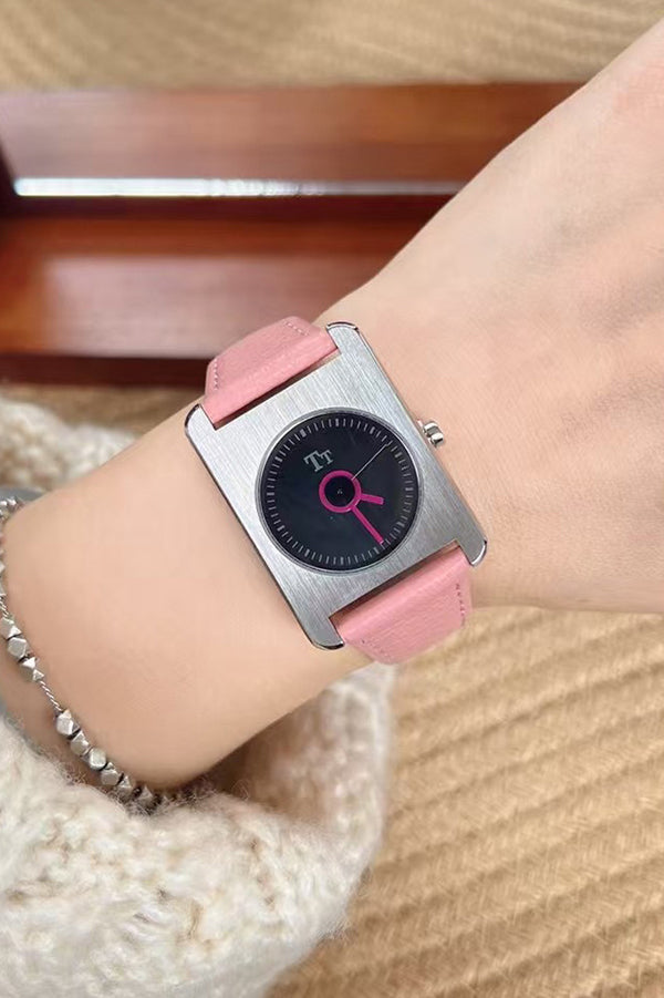Square Steel Case Dopamine Color Matching Leather Strap Watch-consonak