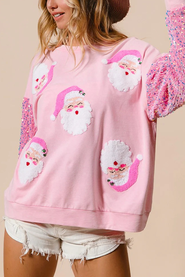 Christmas Casual Loose Round Neck Sequined Sleeve Sweatshirt | Consonak