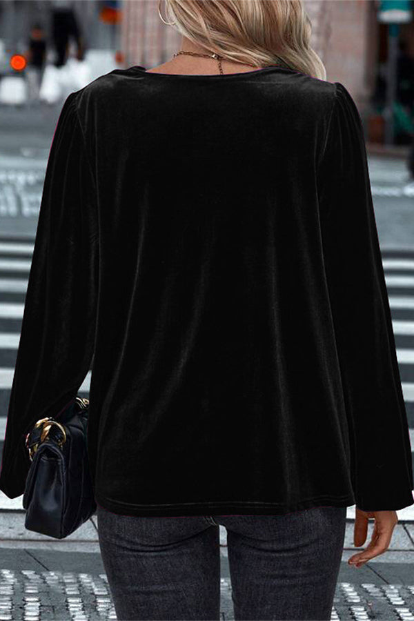 Fashionable Velvet Long-sleeved Loose Casual Top-consonak