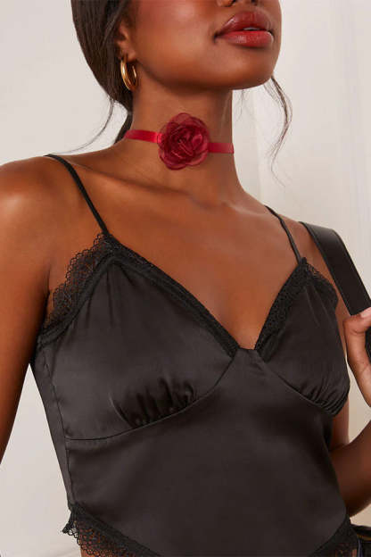 SACRED FLOWER RIBBON CHOKER NECKLACE-consonak