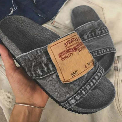 Denim Open Toe Slippers-consonak