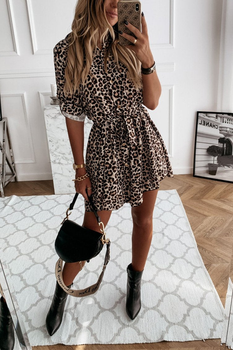 Casual Printed Shirt Mini Dress-consonak