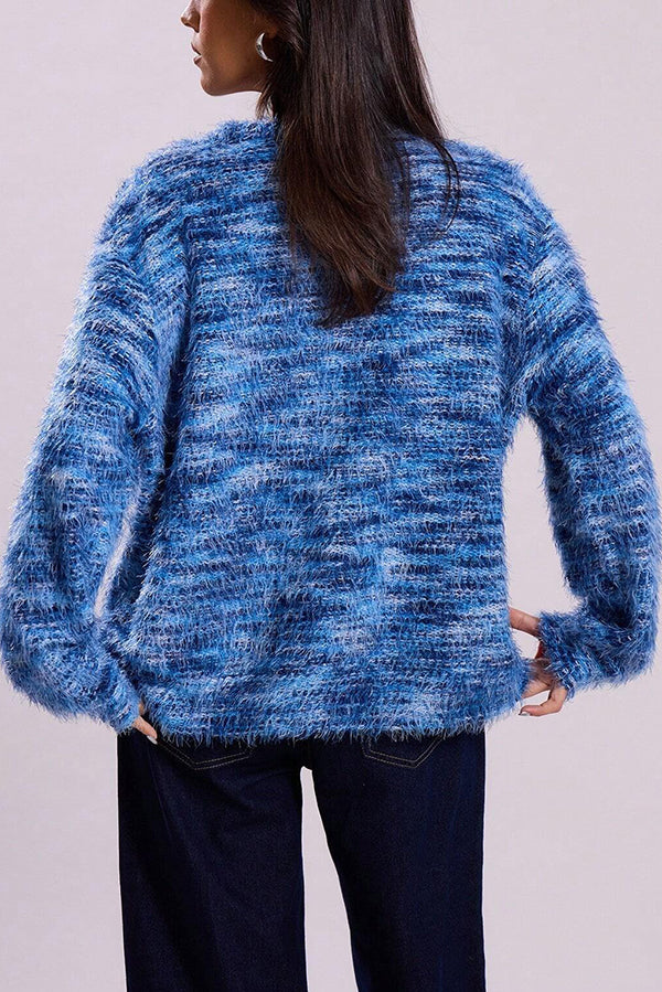 Fashionable Mixed Color Loose V-neck Casual Knit Cardigan-consonak