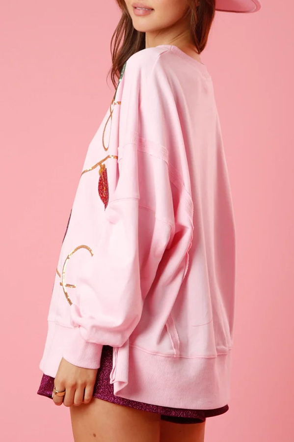 Christmas Lights Sequin Slit Pullover Sweatshirt-consonak