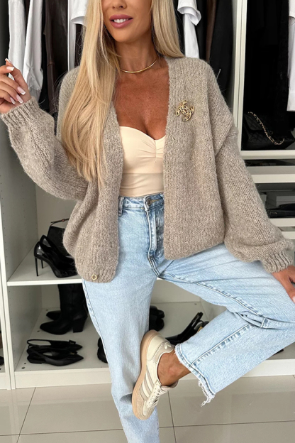 Explore Autumn Knit Open Front Long Balloon Sleeve Loose Cardigan-consonak