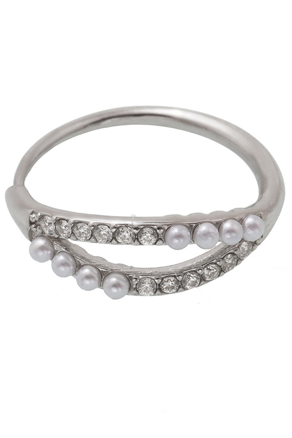 Fashionable Double-layer Inlaid Rhinestone Pearl Ring-consonak