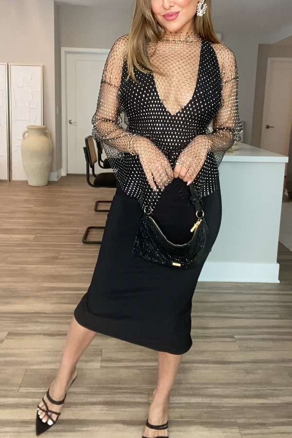 Best Layering Items Mesh Long Bell Sleeve Top-consonak