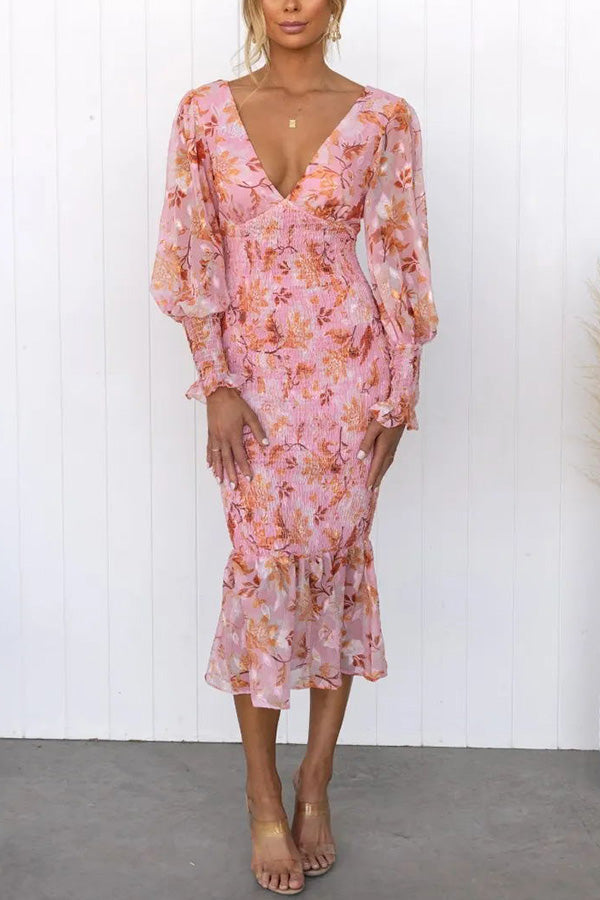 Garden Gathering Floral Smocked Waist Midi Dress | Consonak