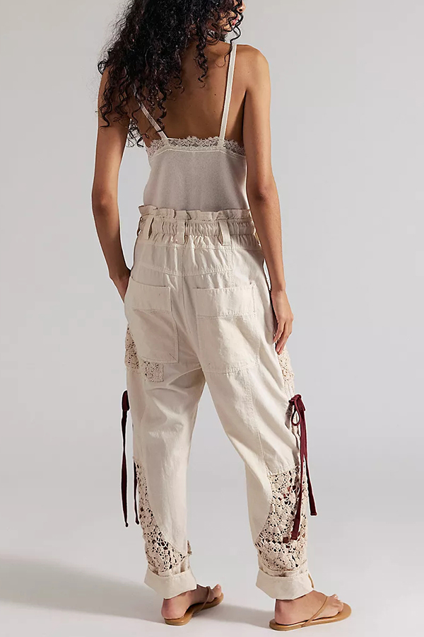 Rockaway Crochet Panels Bow Detail Elastic Waist Pocket Pull-On Craft Pants