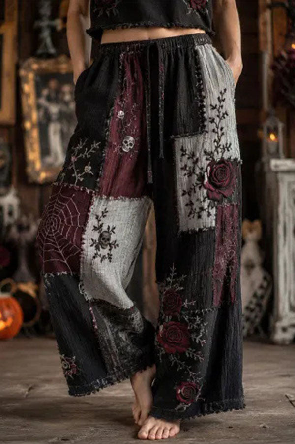 Halloween Dark-themed Printed Wide-Leg Pants-Consonak
