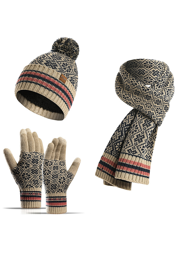 Winter Warm Knitted Hat Scarf Gloves Three-piece Set | Consonak