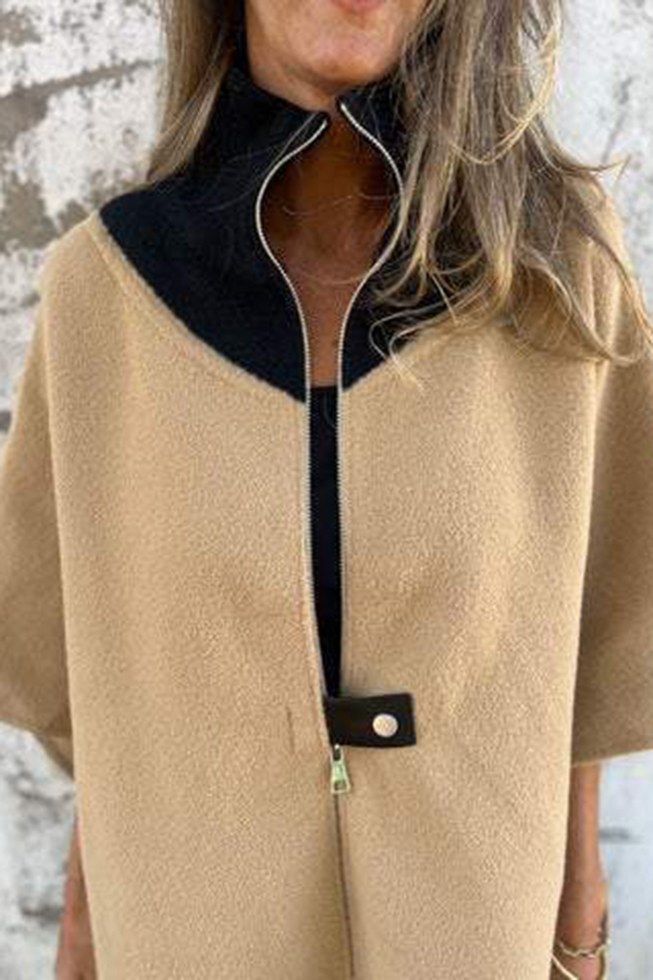 Fashionable Casual Stand Collar Zippered Loose Jacket-consonak