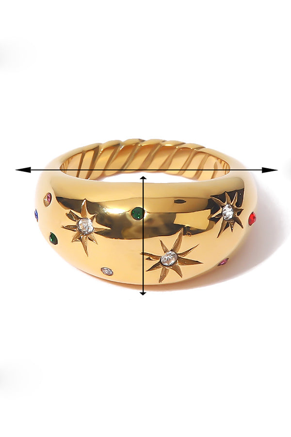 Fashionable Inlaid Zircon Stainless Steel Gold-plated Ring-consonak