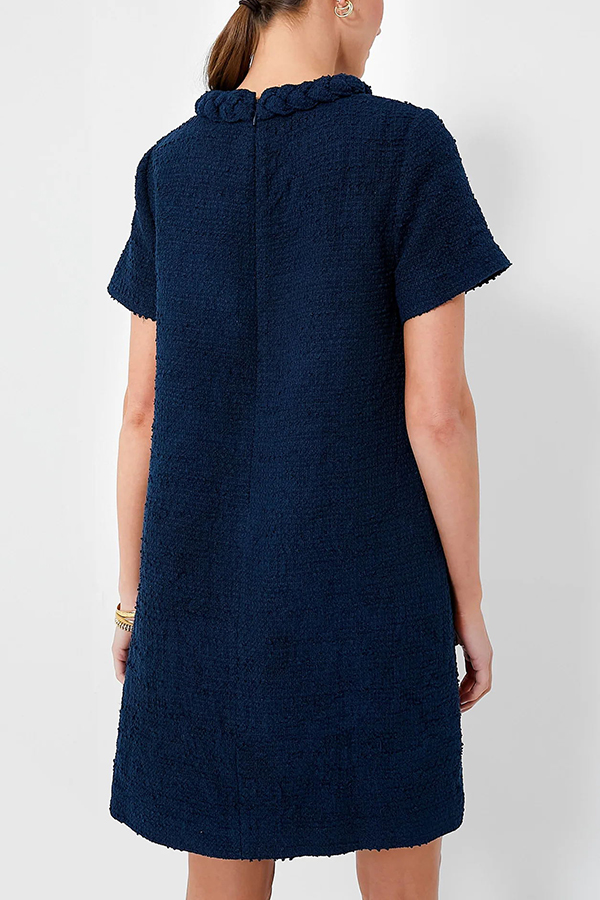 Confident and Chic Tweed Fabric Braided Trim Vintage Button Shift Mini Dress-consonak