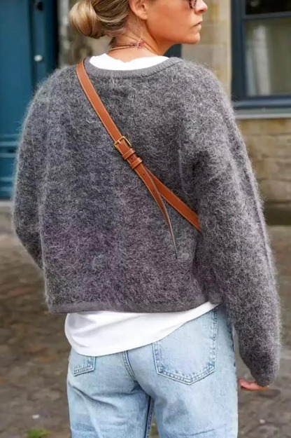 Cafe Couture Knit Metal Buttons Pocketed Shaggy Cardigan-consonak