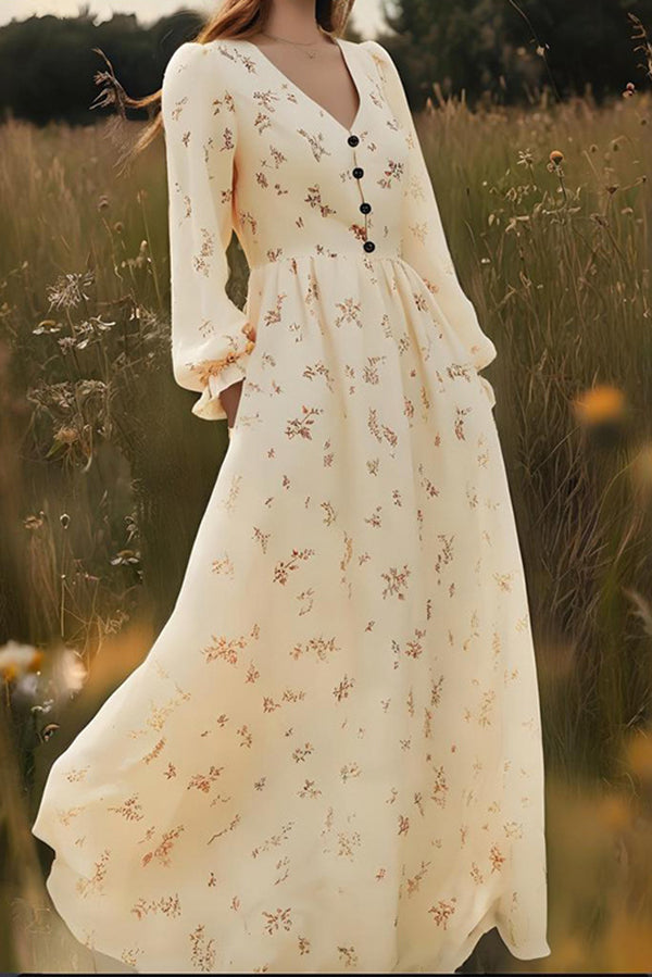 Floral Print Casual Long-Sleeved Holiday Maxi Dress-consonak