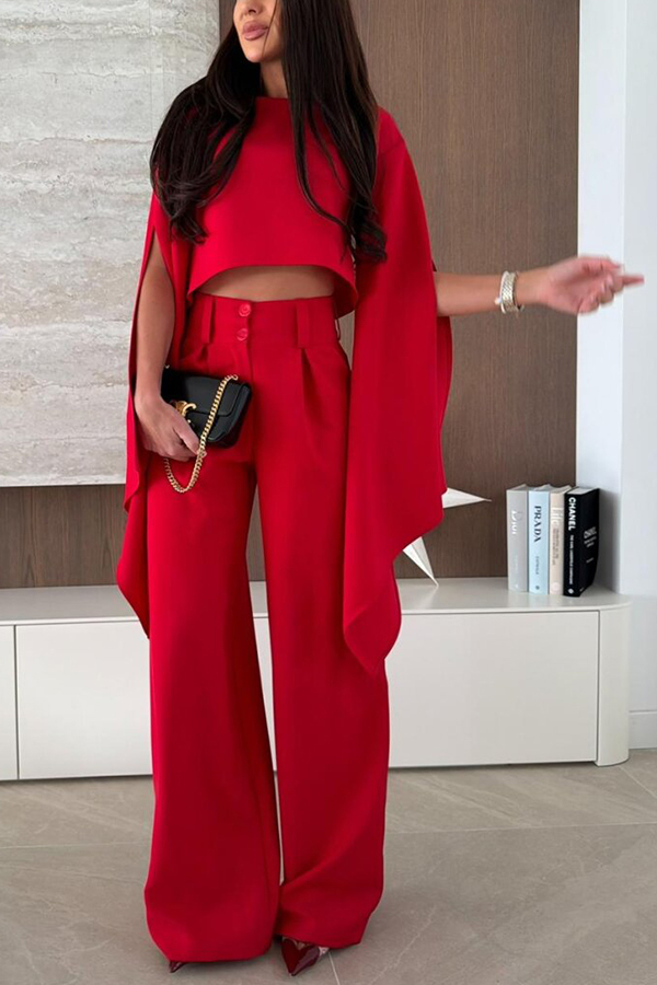 City Atelier Bell Slit Sleeve Top and High Rise Pocket Wide Leg Pants Set-consonak