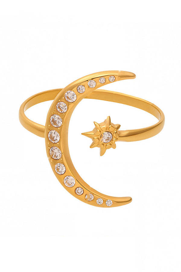 Elegant Super-shiny Zircon Star and Moon Irregular Geometric Ring-consonak