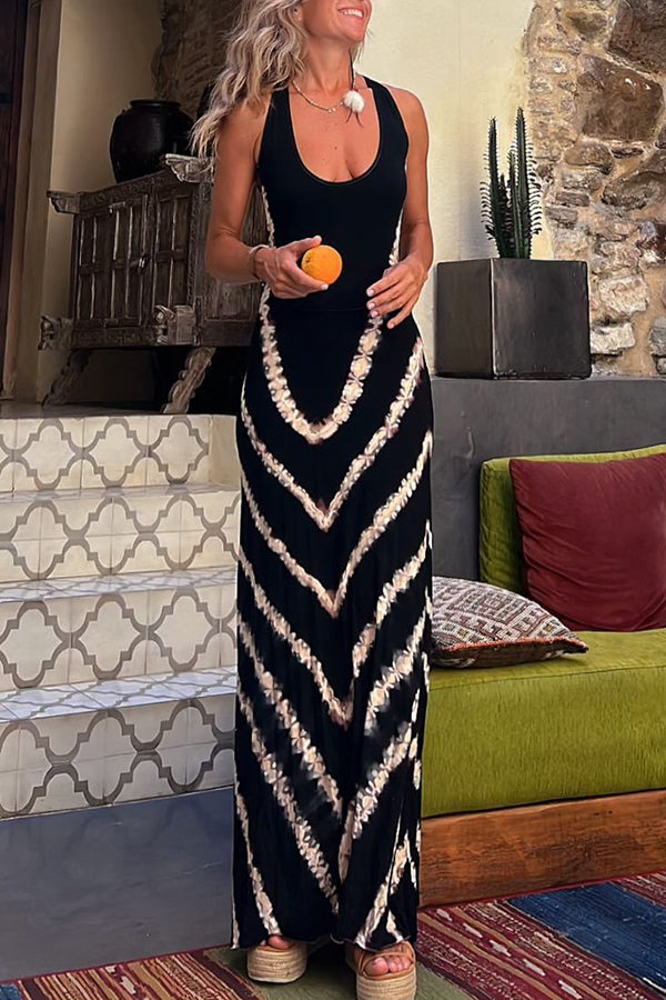 Summer of Fun Tie-dye Print Back Lace-up Stretch Maxi Dress-consonak