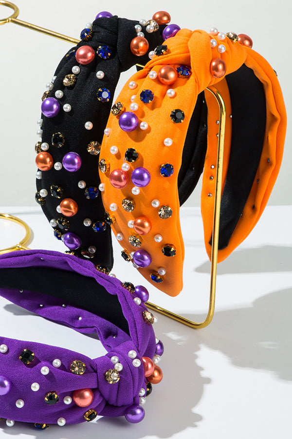 Halloween Fabric Knotted Rhinestone Headband-consonak